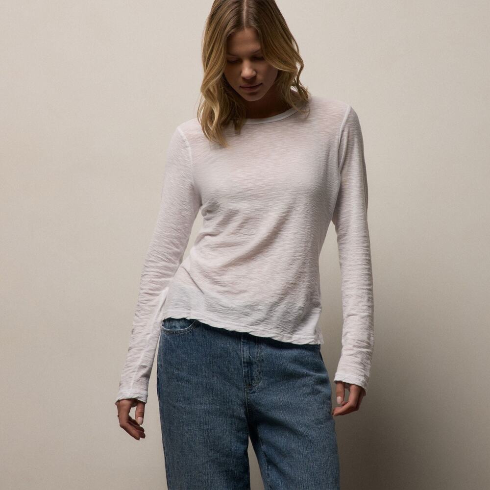 James Perse Sheer Slub Cotton Long Sleeve Crew Neck Top 4 XL